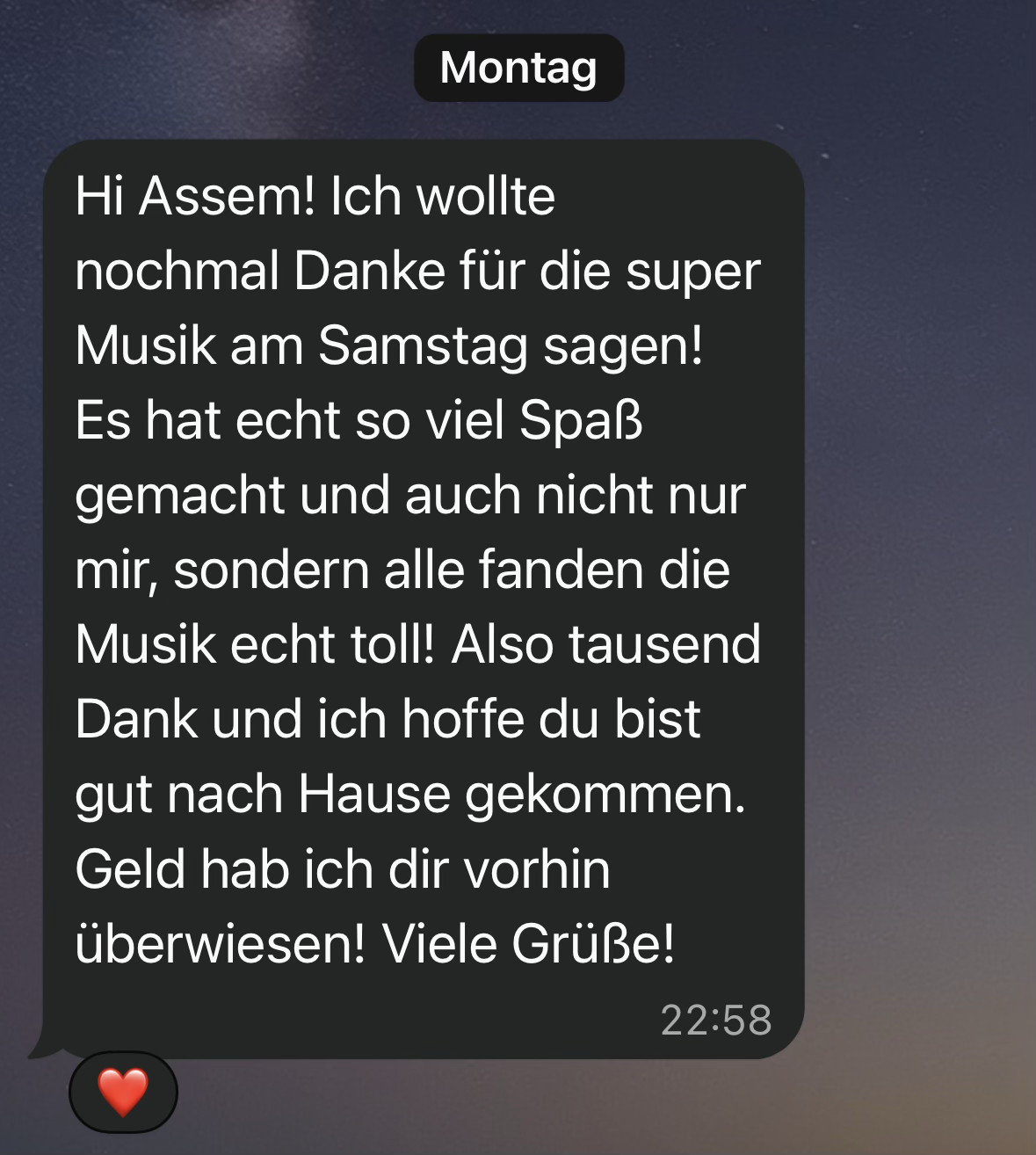 Dankesnachricht nach einem Event