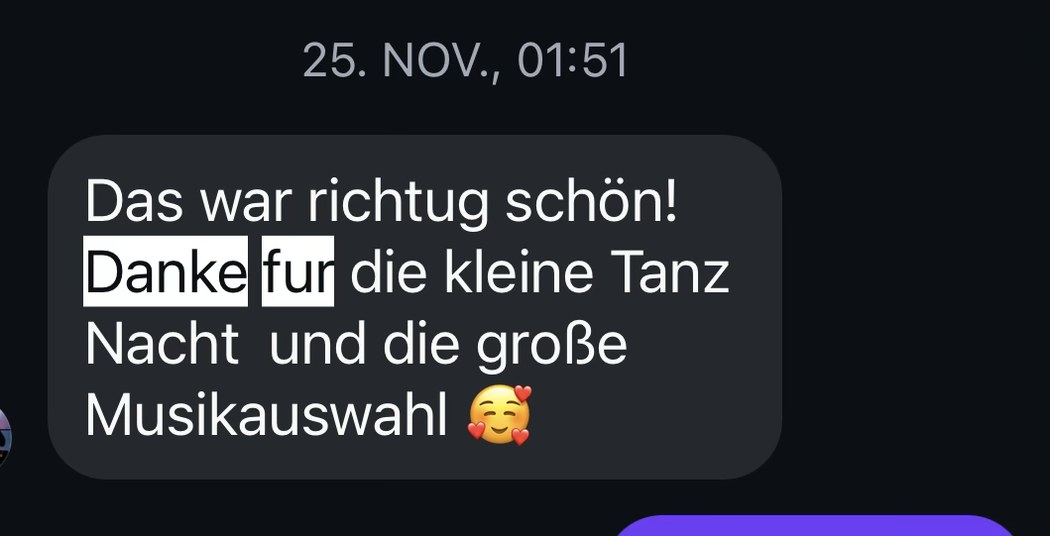 Nachricht nach einem Event: große Musikauswahl