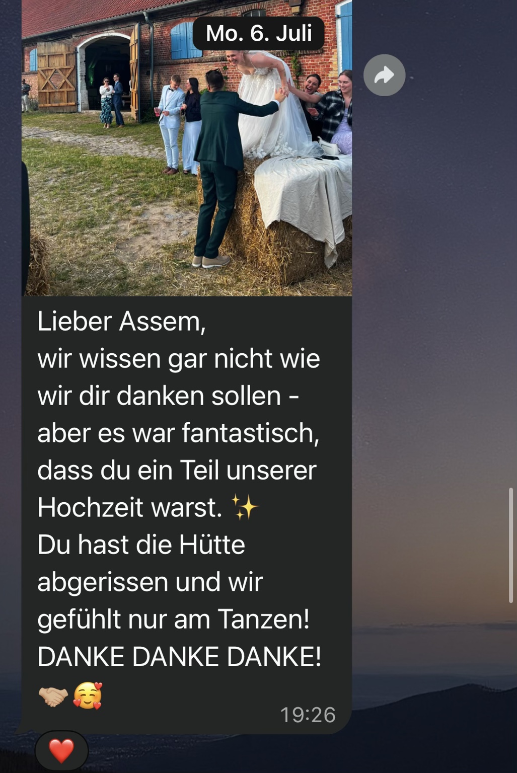 Dankesnachricht eines Brautpaars
